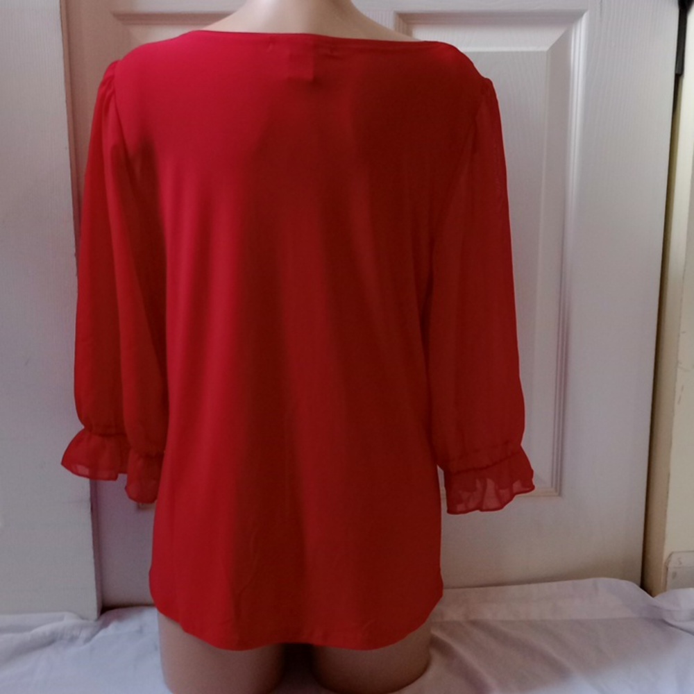 Adele & May Vibrant Red Blouse w/ Strap Detail & Rhinestones | XL - Picture 6 of 10